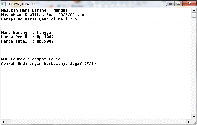 Program Pascal Berat Belanja Sederhana Menggunakan Case Of