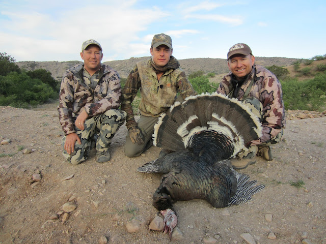Steven Rinella with Jay Scott and Darr Colburn, with his Gould's turkey