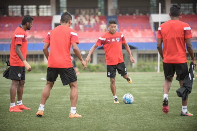 Bengaluru FC players in training at the Bangalore Football Stadium, in Bengaluru, on Tuesday. Bengaluru FC players in training at the Bangalore Football Stadium, in Bengaluru, on Tuesday.
