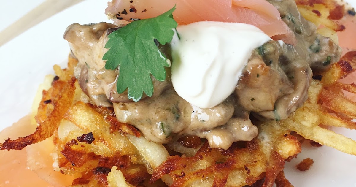 Rösti mit Rahmpilzen auf Pfefferlachs | Kessy Bona