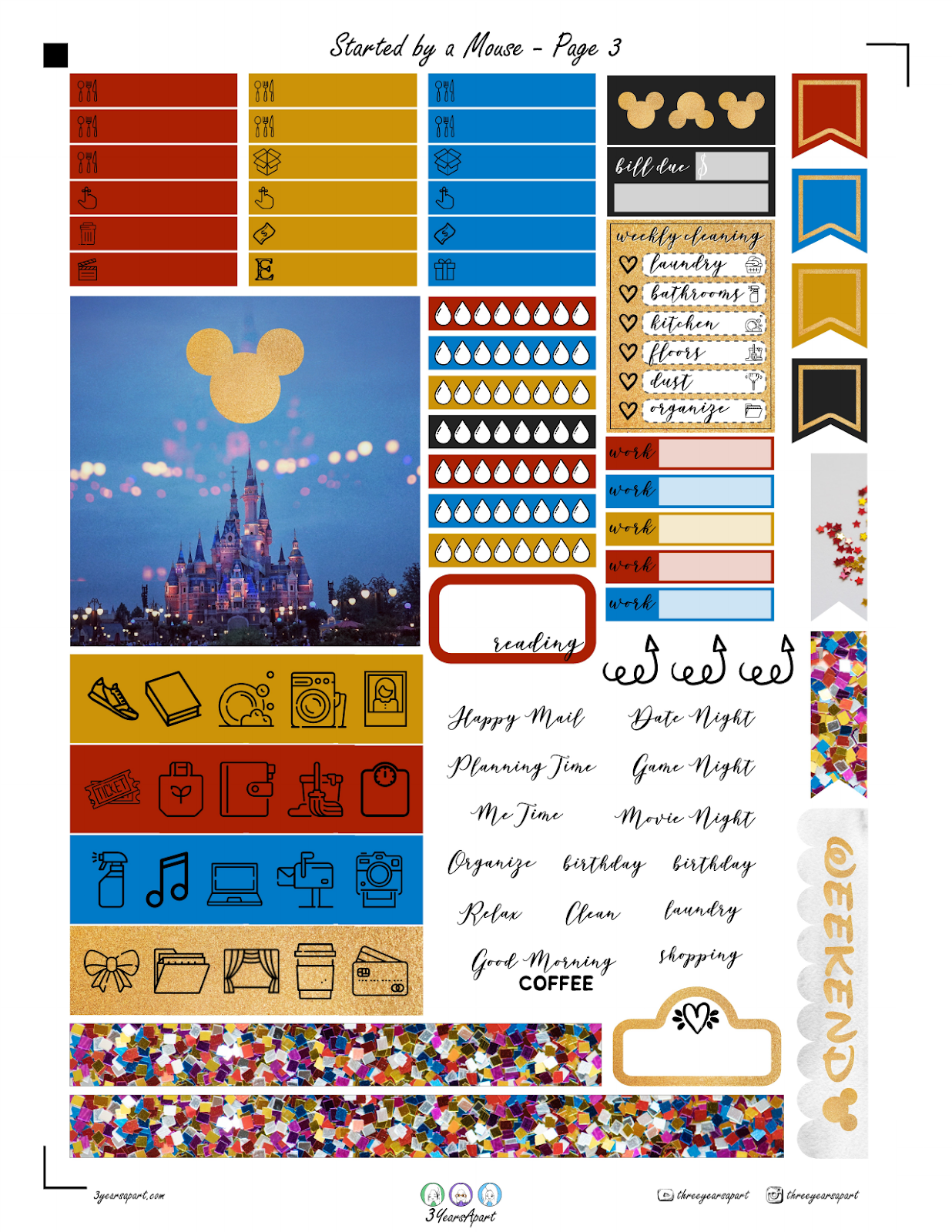 DISNEY PLANNER WEEKLY Kit, Magical Planner Stickers, Sticker Kit Printable,  Full Planner Sticker Kit, Mickey Planner Sticker, March Planner 