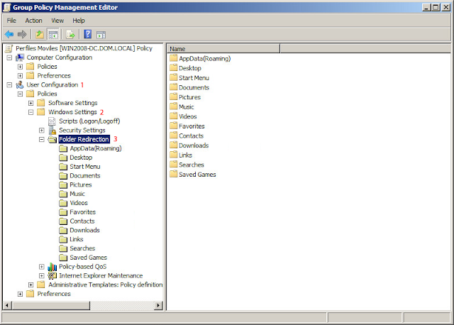 User Configuration \ Policies \ Windows Settings \ Folder Redirection.