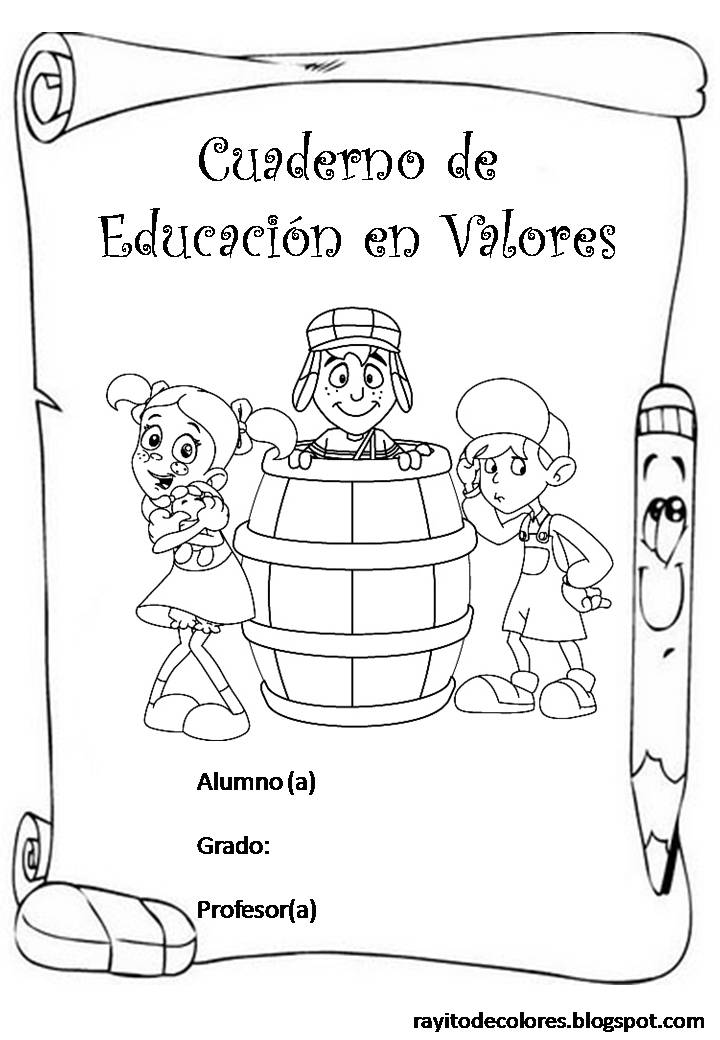 Carátula para cuaderno de Educación en valores