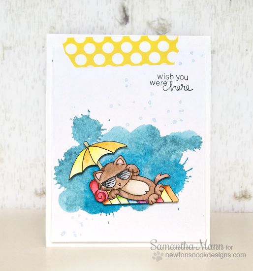Wish You Were Here Card Cat Beach Card by Samantha Mann | Newton's Summer Vacation Stamp set by Newton's Nook Designs #beach #cat #newtonsnook
