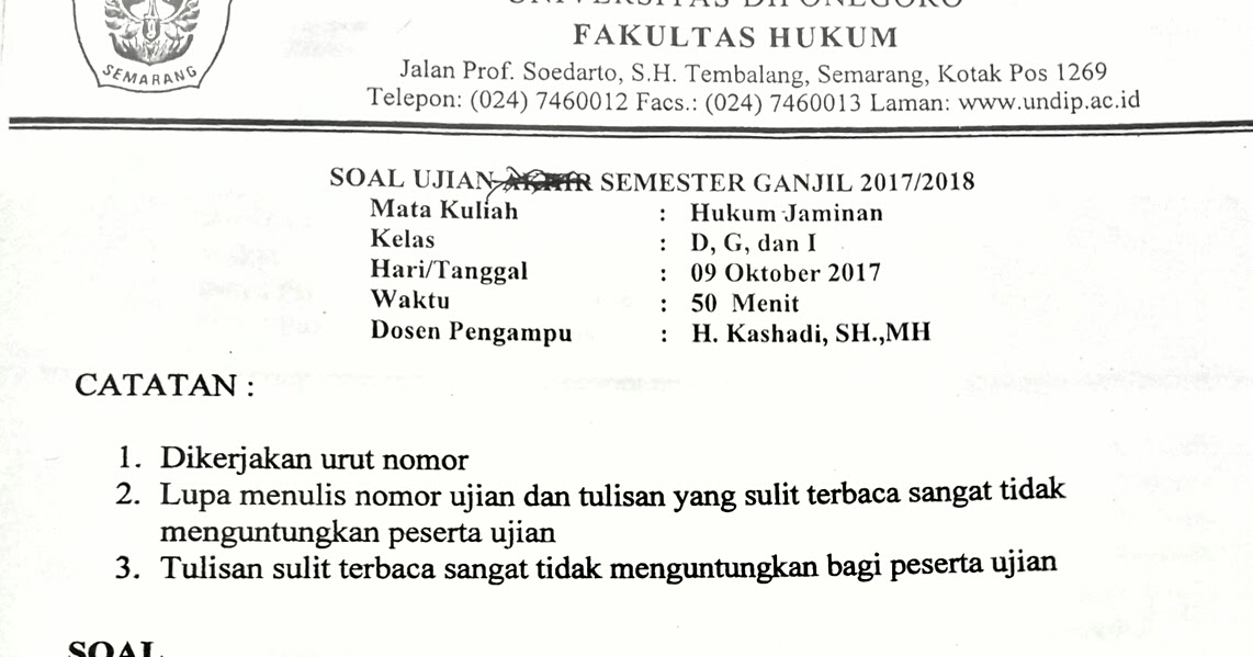 Kumpulan Soal Uts Semester 5 Ta 2017 2018 Fakultas Hukum Undip