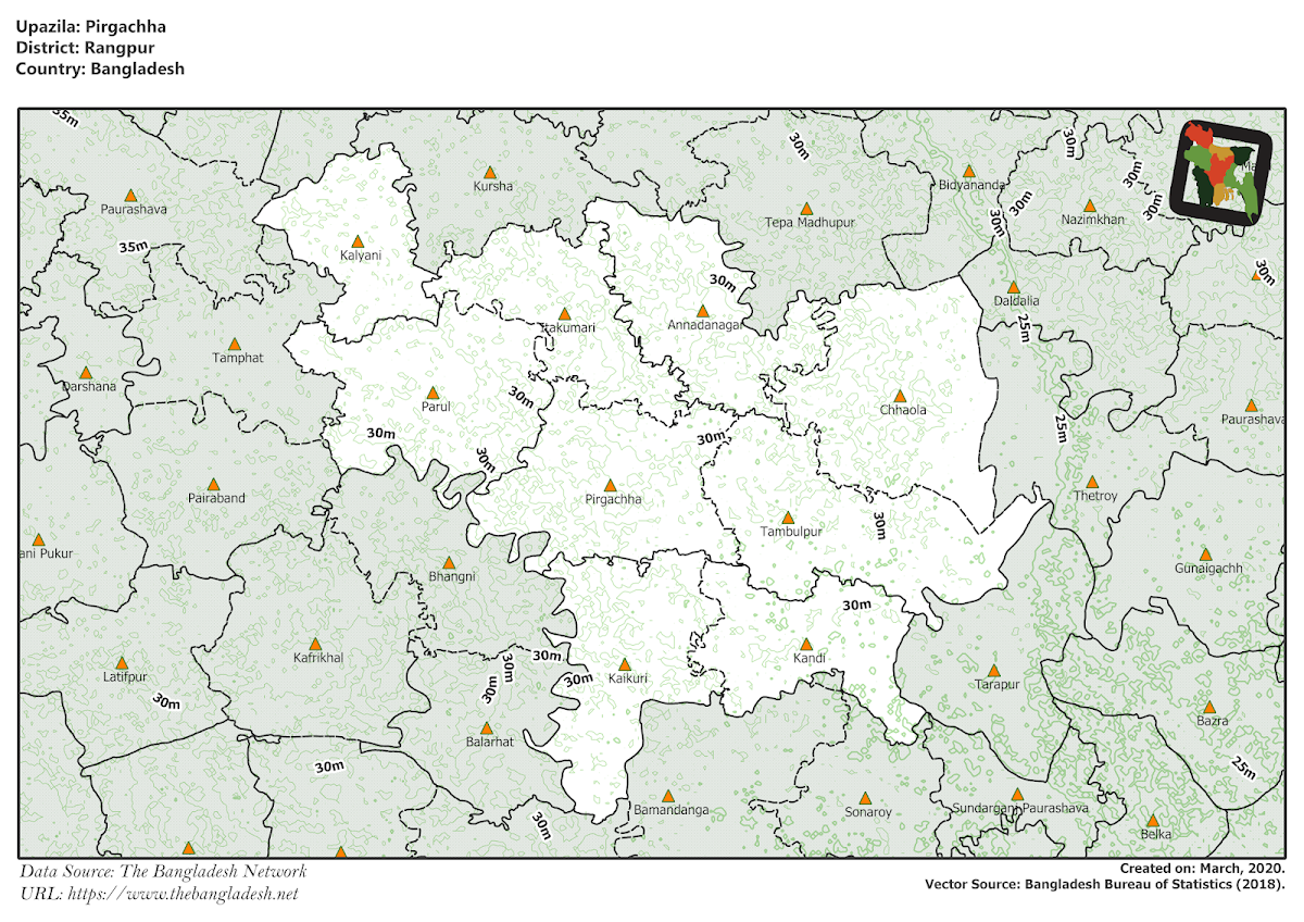Pirgachha Upazila Elevation Map Rangpur District Bangladesh