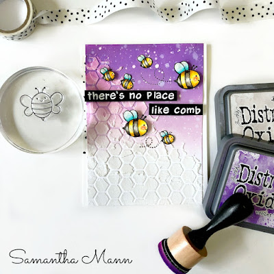 There's No Place Like Comb Card by Samantha Mann for the To Bee or Not To Bee Blog Hop, ink blending, bee pun, cards, #lawnfawn #beepun #prettypinkposh #inkblending #oxideinks
