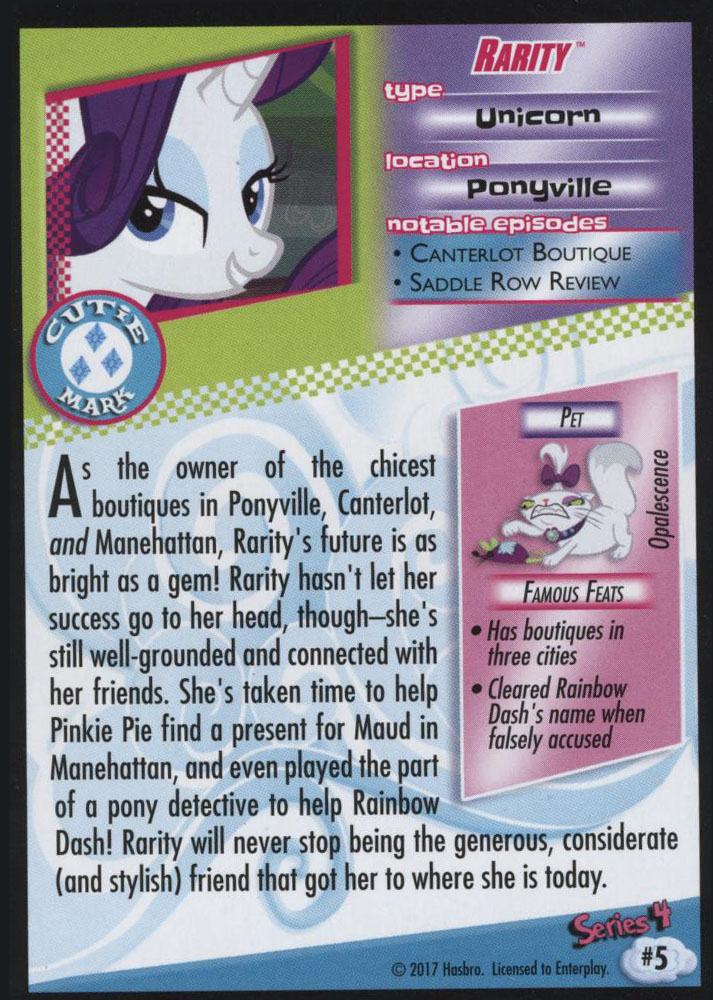 My Little Pony Rarity Series 4 Trading Card MLP Merch