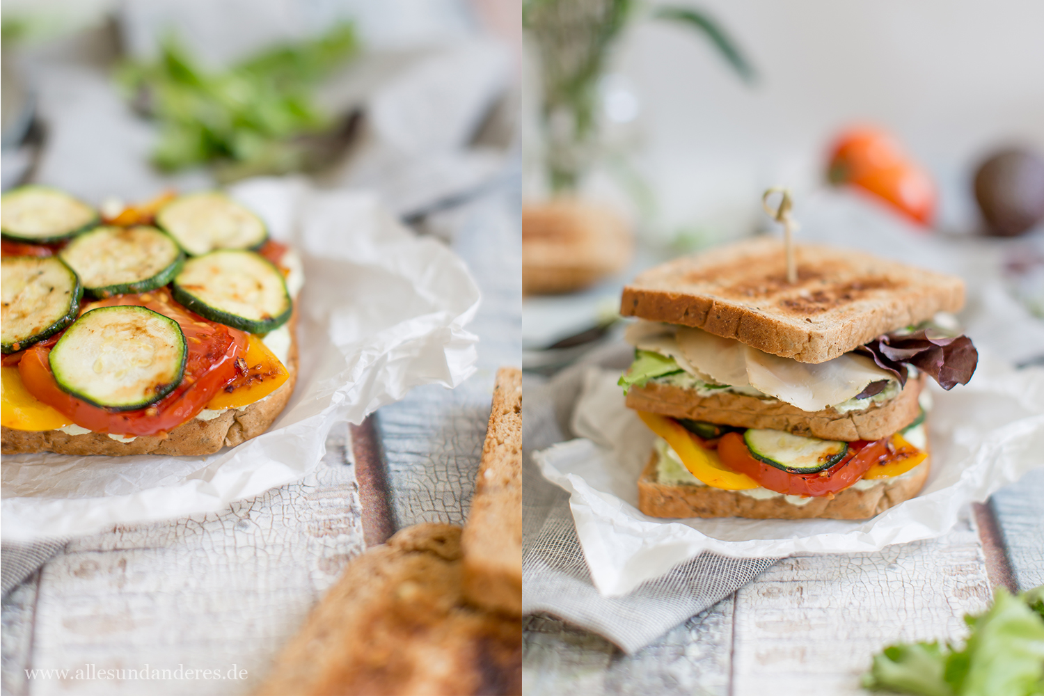 Zum Lunch: Sandwich mit Avocado-Aufstrich, feinen Hähnchenbrust ...