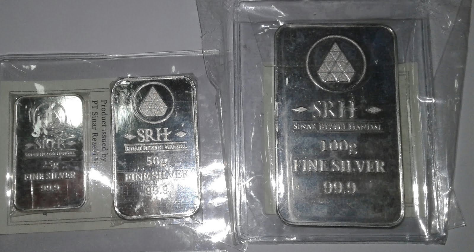 25gram, 50gram, 100gram Indonesia silver bar fineness 99,9% purity