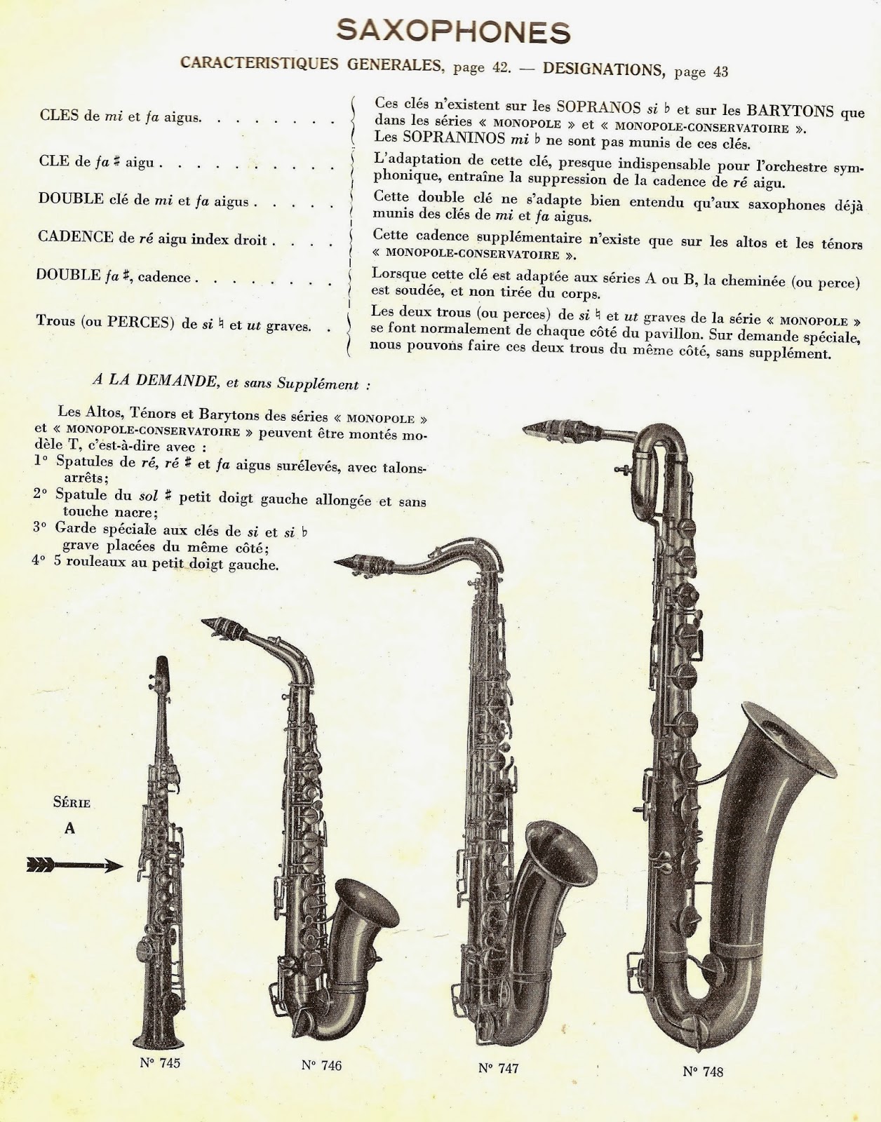 Archives Musique, Facteurs, Marchands, Luthiers. Saxophones COUESNON