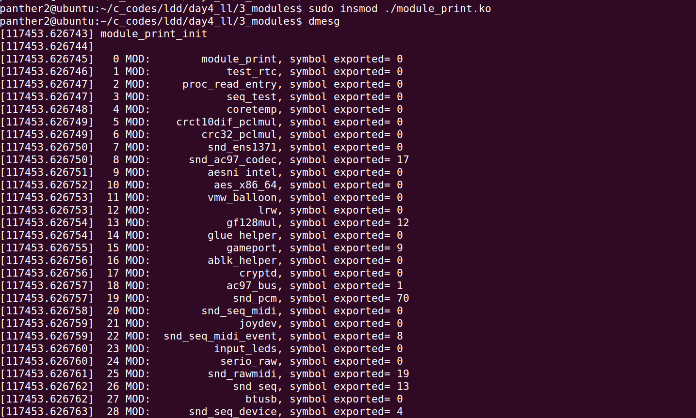 Linux Device Driver Code to print all the loaded modules along with