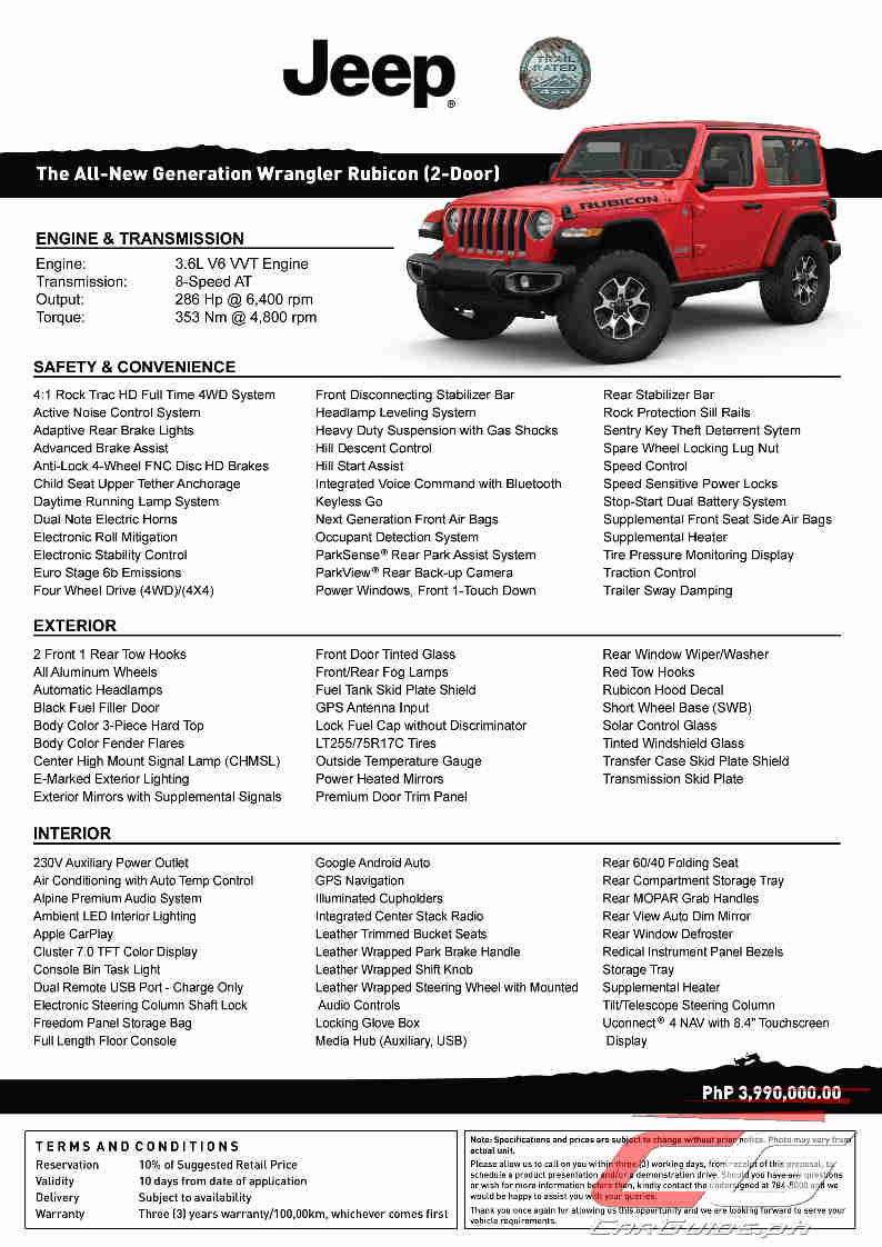 Jeep Philippines Launches Ultimate Wrangler JL: the 2019 Wrangler Rubicon  (w/ Specs)  | Philippine Car News, Car Reviews, Car Prices