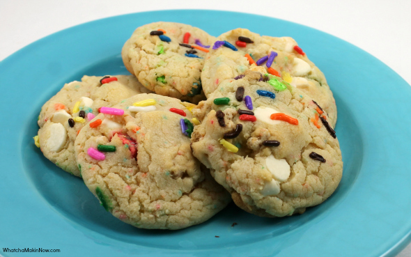 Cake Mix Cookies WITH Lucky Charms and White Chips - colorful and delicious! 