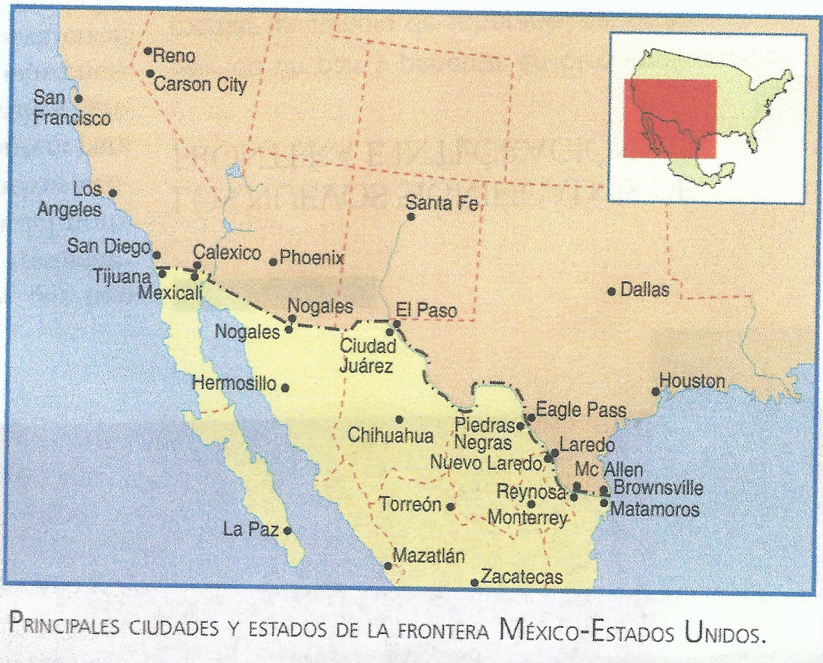 Mapa De La Frontera Mexico Y Estados Unidos