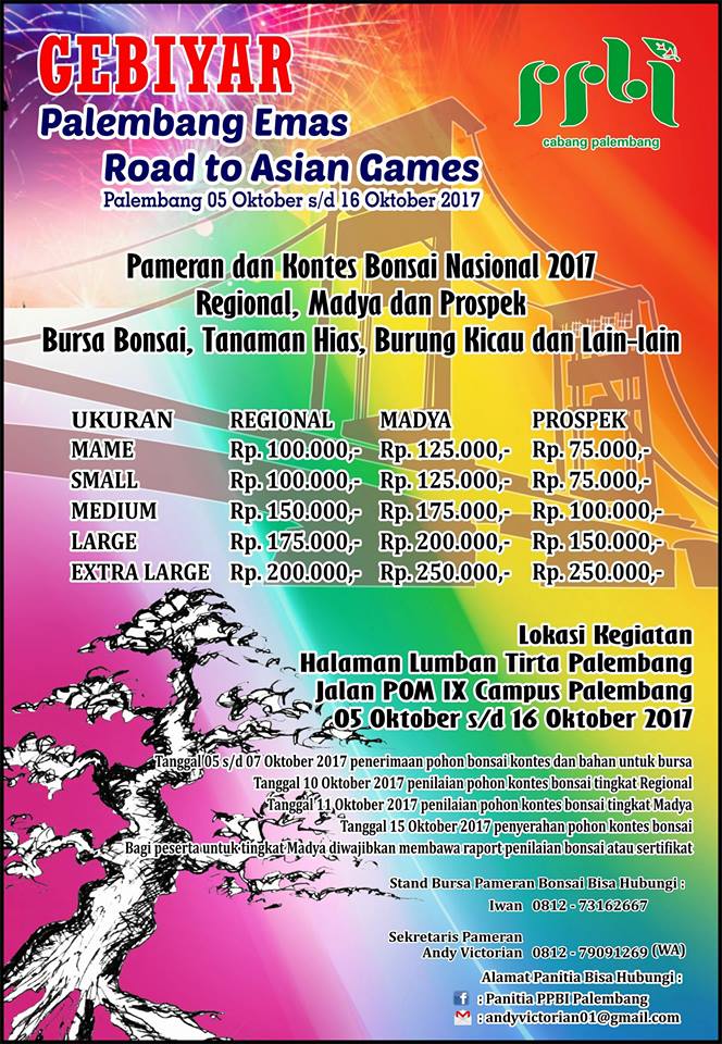 PPBI PALEMBANG ADAKAN KONTES NASIONAL & BAZAR BONSAI 2017