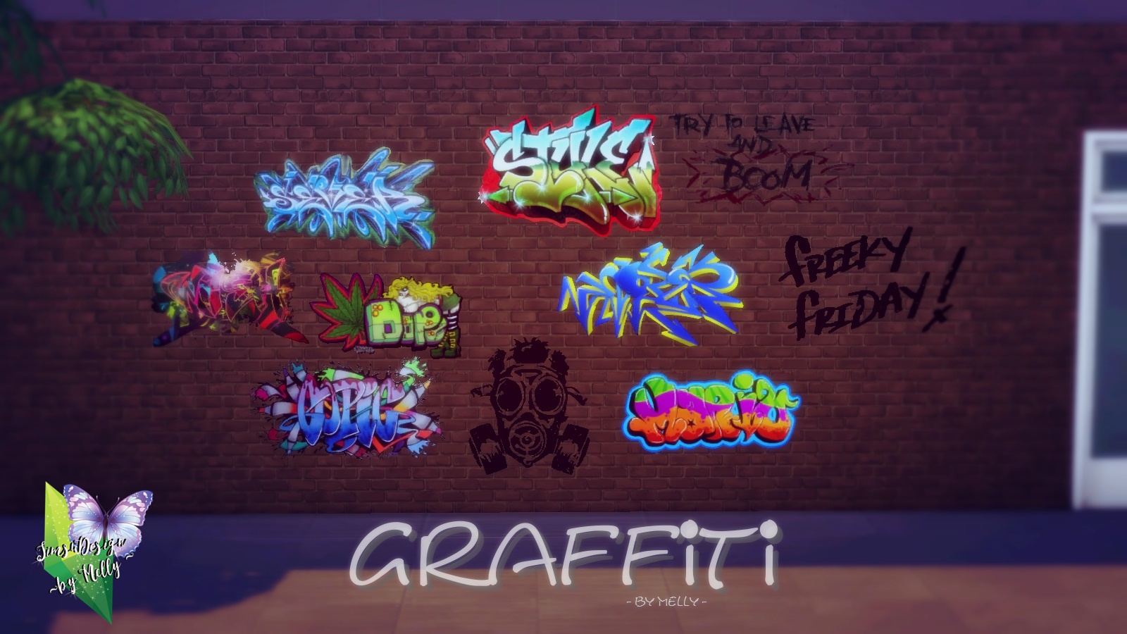 Sims 4 CC's The Best Graffiti Wallsticker by Melly