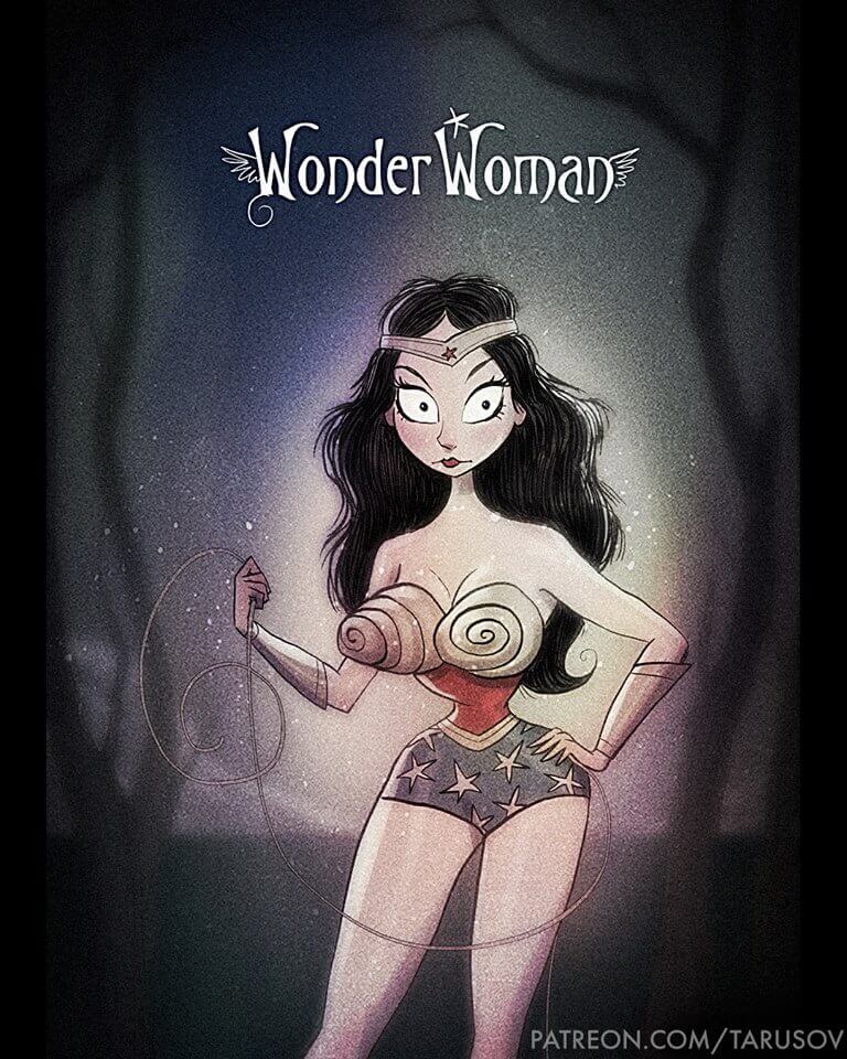Superhéroes Marvel y DC Comics al estilo Tim Burton
