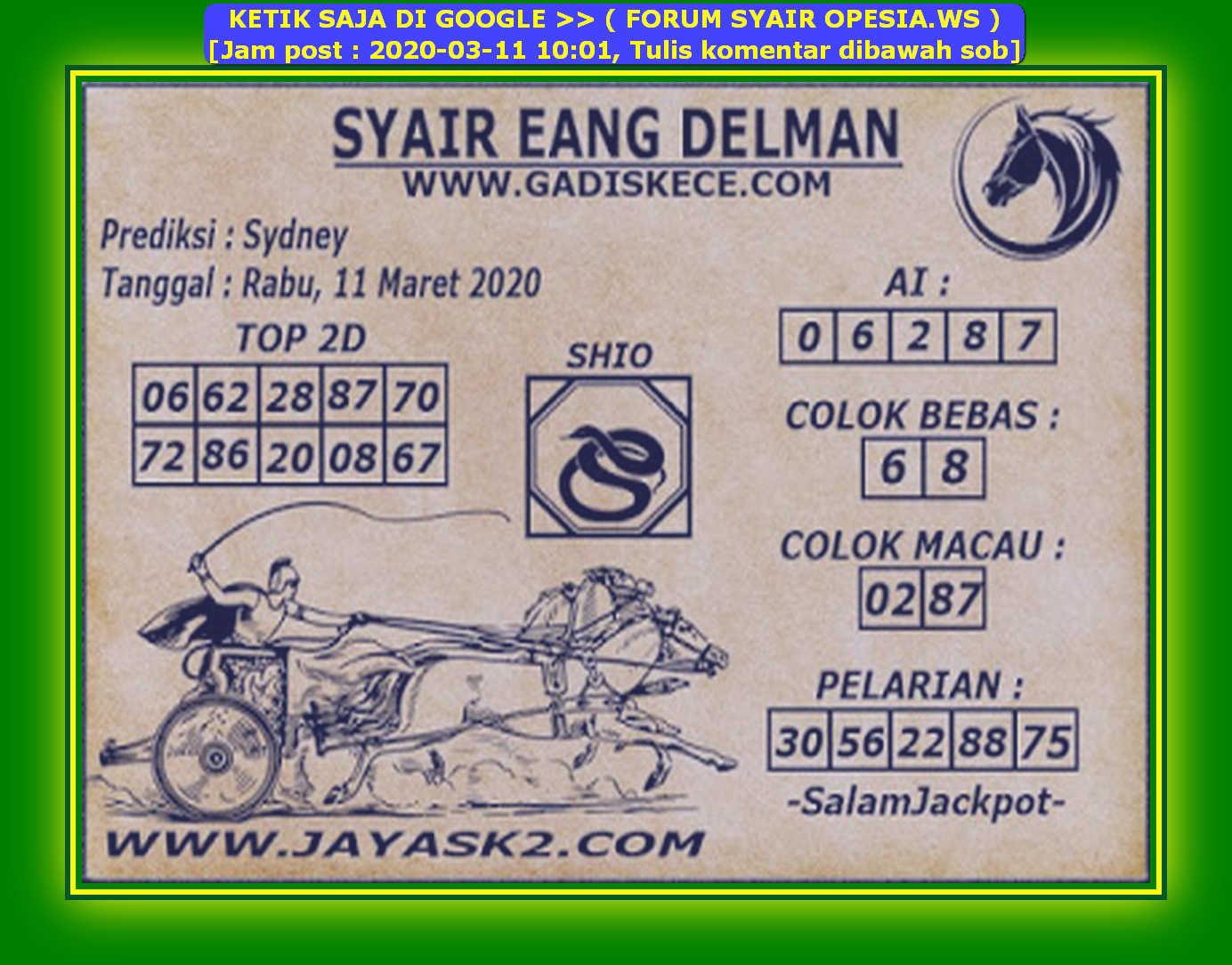 Kode Syair Sydney 11 Maret 2020 Forum Syair Togel Hongkong Singapura Sydney
