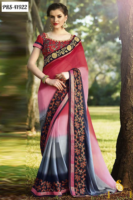 Karva Chauth red silk embroidery saree online shopping at pavitraa.in