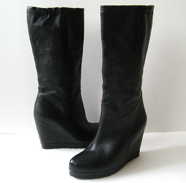 BLACK CHLOE VERA WANG PLATFORM WEDGE HEEL BOOTS WOMENS SIZE 6