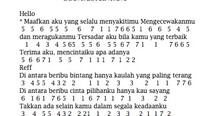 Not Angka Lagu Hello Diantara Bintang Lirik Dan Not Angka