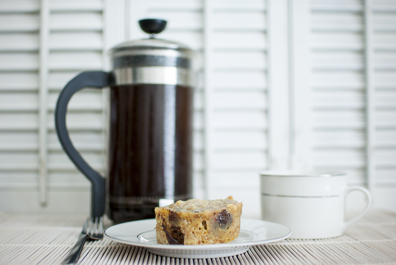 Low Carb Chocolate Chip Mug Cookie And French Press Coffee