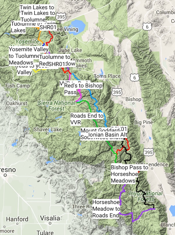 Sierra High Route Map Eric's Hikes: Great Sierra Loop