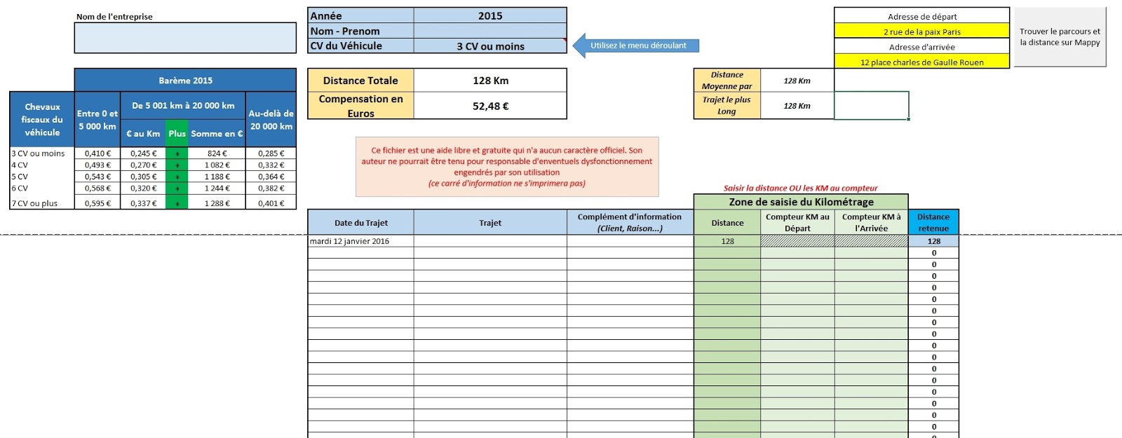 PDF Modele Frais Kilometrique Excel