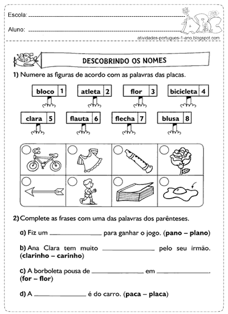 Educadores Atividades De Português 1° Ano E 2° Ano