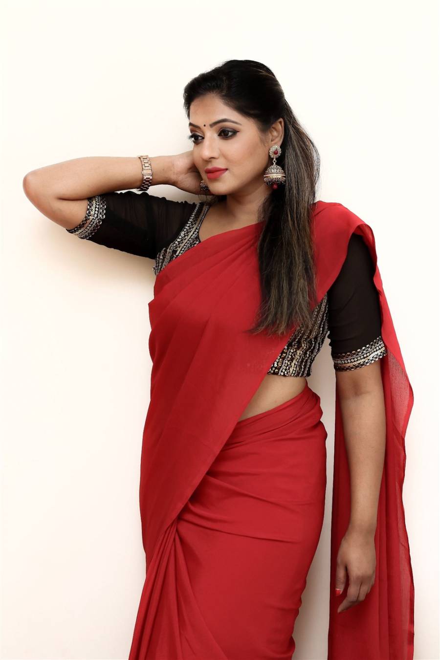 Beautiful Tamil Girl Reshma Pasupuleti Hot In Red Saree -6728