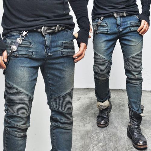 Mens Rusty Blue Double Zipper Skinny Biker-Jeans 150 | Fast Fashion ...
