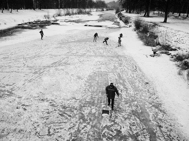 Frozen river Ostravice, Frýdek-Místek