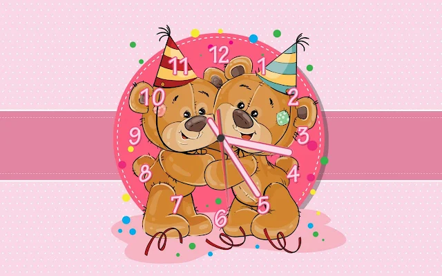 Teddy Bears Celebrating Birthday Free Animated Clock Screensaver.