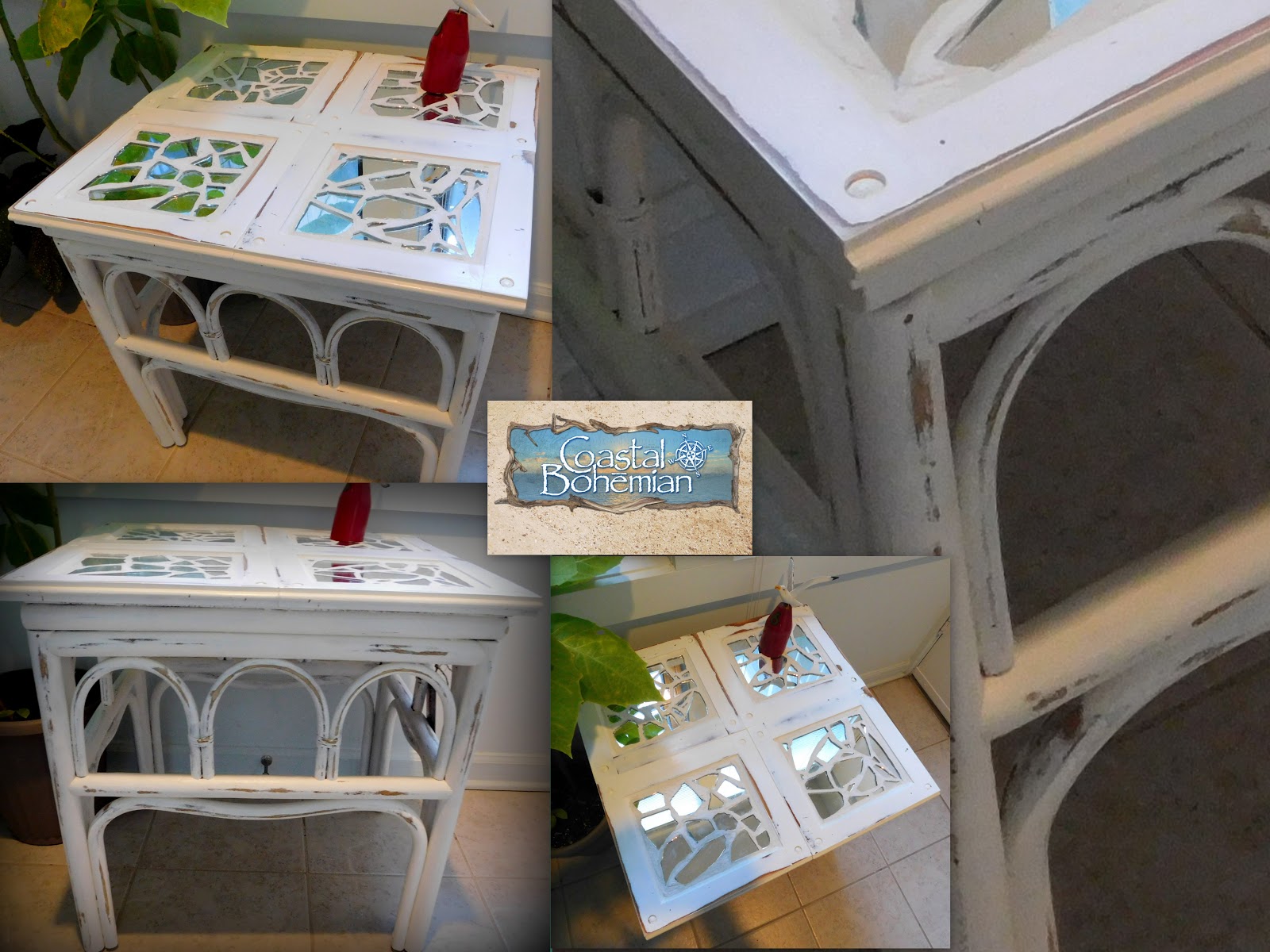 Coastal Bohemian Mosaic Mirrored Cottage Table Upcycle