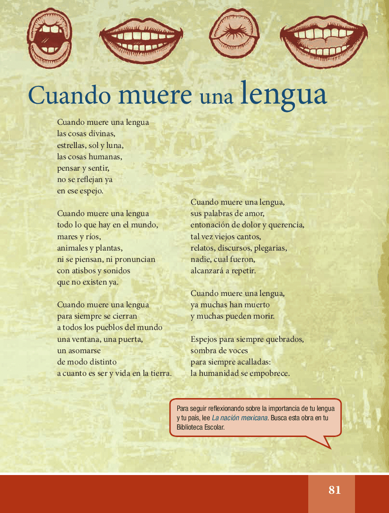 Ihcuac thalhtolli ye miqui / Cuando muere una lengua - Español Lecturas 6to 2014-2015 