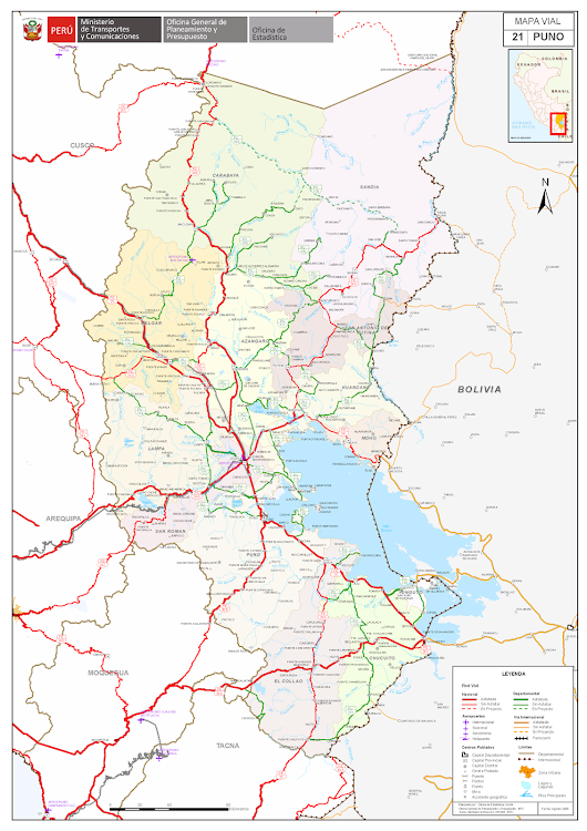 Mapa rodoviário da região de Puno - Peru