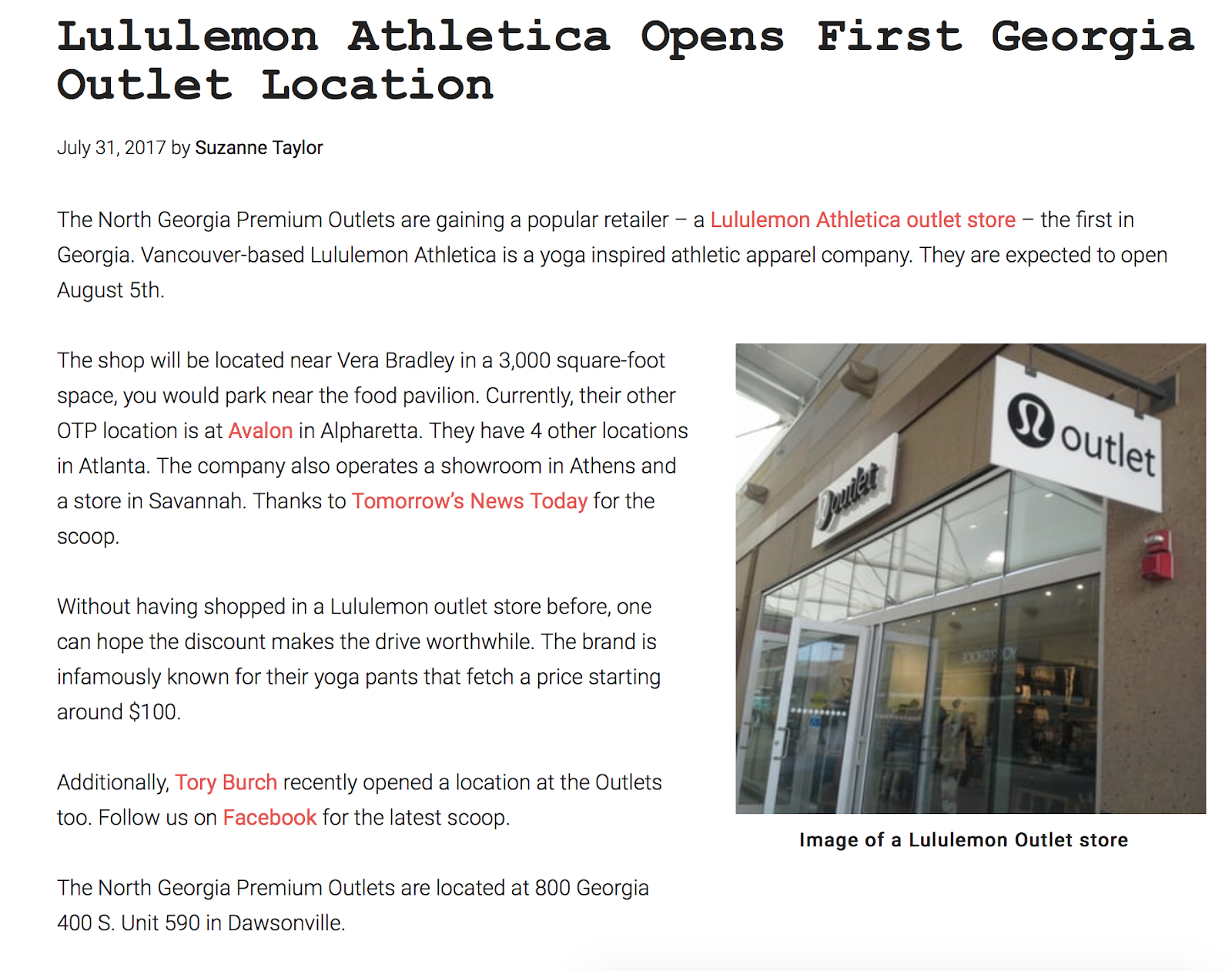 is there a lululemon outlet near me