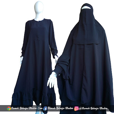 Gamis Syar'i Wolfis Hitam Polos Gamis Syar'i Wolfis Hitam Polos