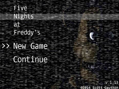 Title screen for the iOS game Five Nights at Freddy's.