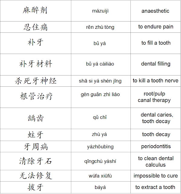 Mandarin Chinese From Scratch Seeing The Dentist Chinese Vocabulary