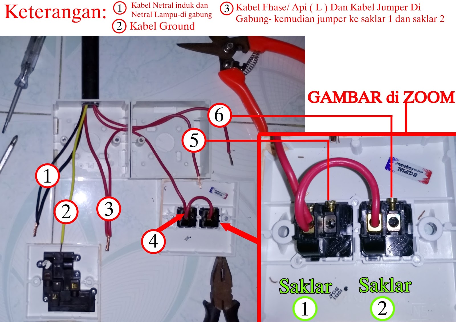 Cara Memasang Cable Stop Kontak jumper Dua Saklar TUKANG