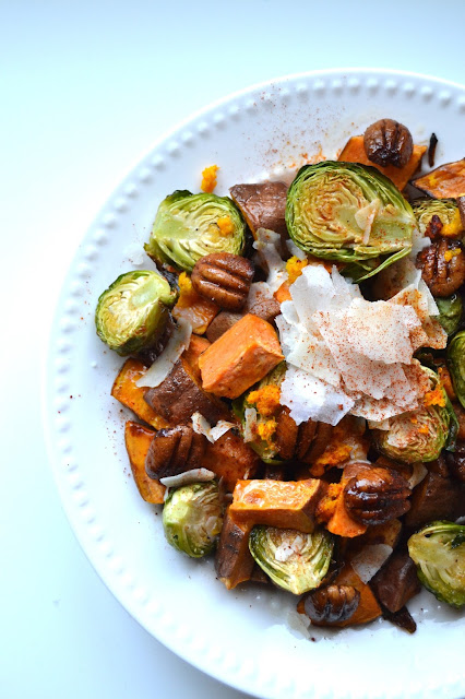 Orange Glazed Brussels Sprouts and Sweet Potatoes- the perfect mix of sweet and savory for any holiday meal! www.nutritionistreviews.com