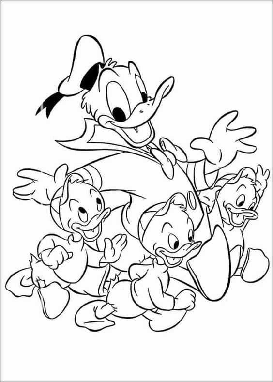 Tranh tô màu vịt Donald và ba chú vịt con