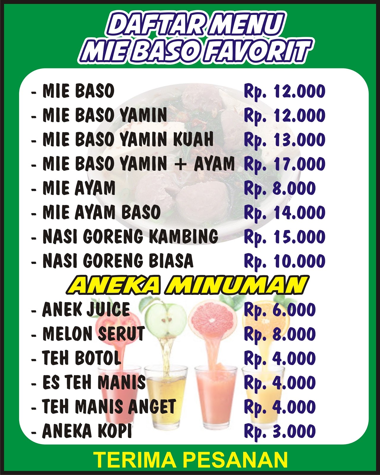 Contoh Daftar Menu Mie Bakso.cdr - KARYAKU