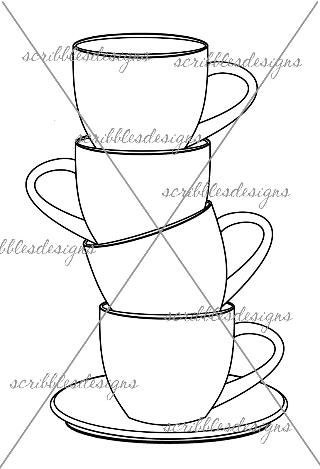 Stacked Tea Cups Coloring Pages Sketch Coloring Page
