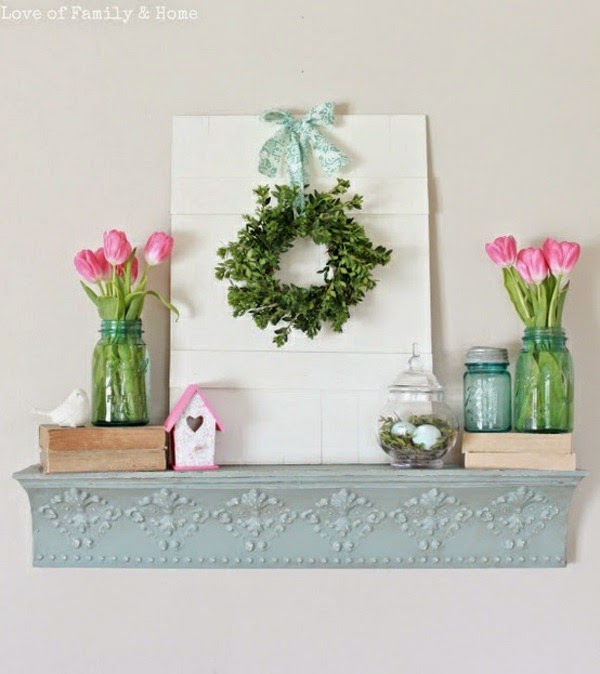 Spring decorations for the fireplace mantel