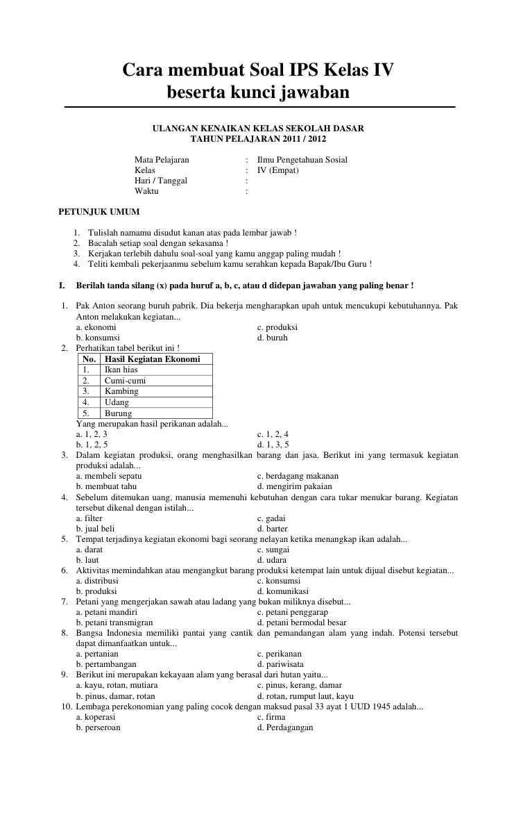 Soal Ujian Sekolah Ips Kelas 9 Dan Kunci Jawaban