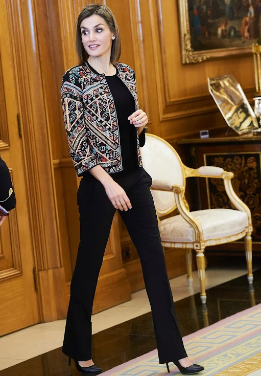 Queen Letizia of Spain attend an Audience to a representation of the Board of the Foundation for Help Against Drug Addiction (FAD) at Palacio de la Zarzuela