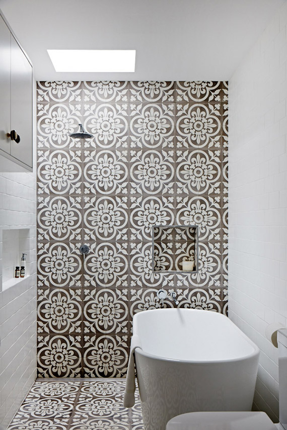 Bathrooms with bold patterned walls | Image by Sean Fennessy via The Design Files